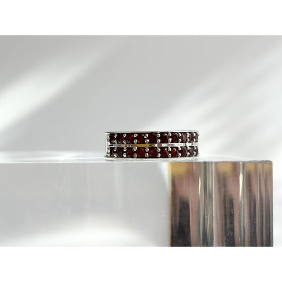 Cigar Band Row Set Dark Garnet 925 Sterling Silver Vintage Ring - sz 9 - Picture 13 of 14